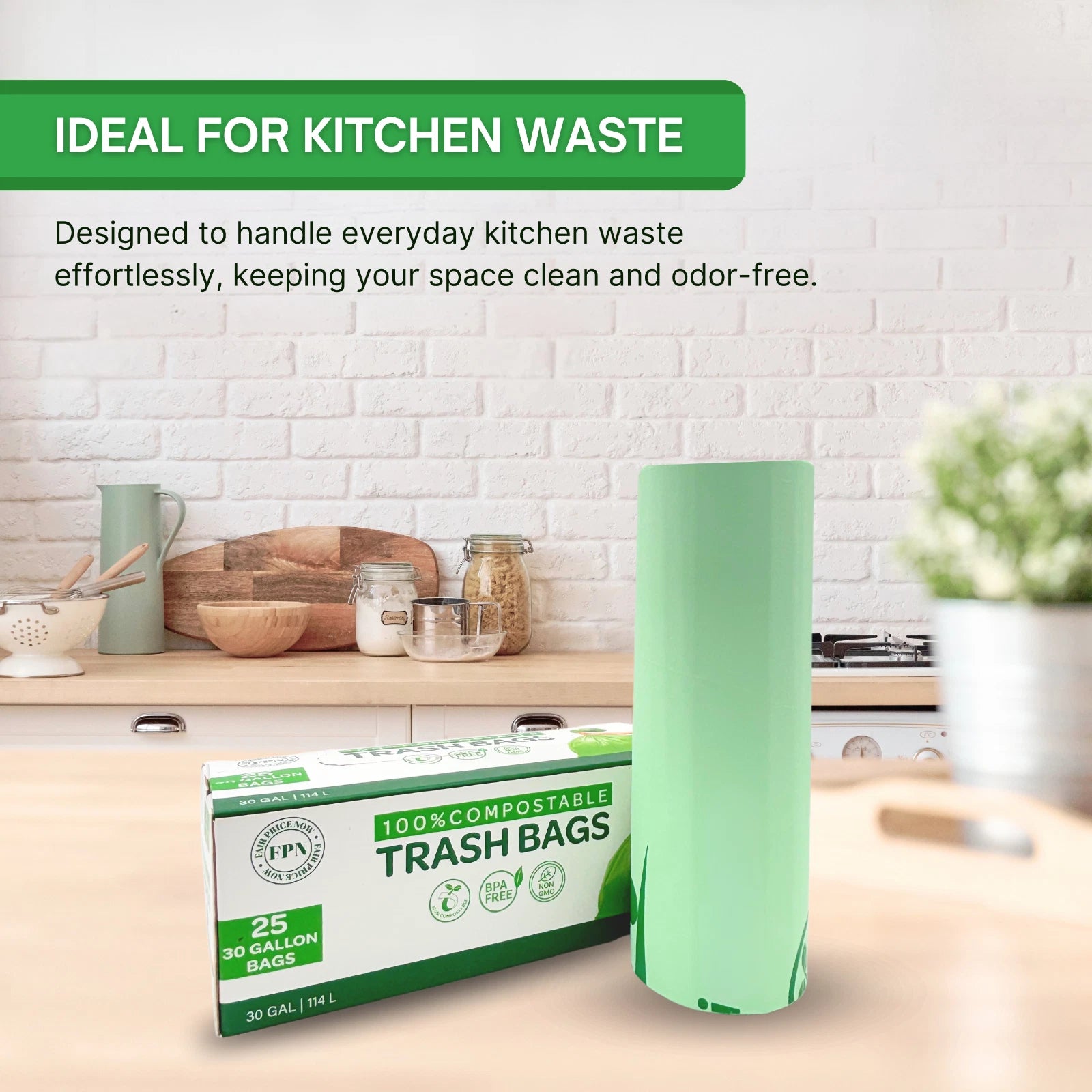 Compostable Trash Bags 30 Gallon 100% Biodegredable Garbage Bag - 25 CT