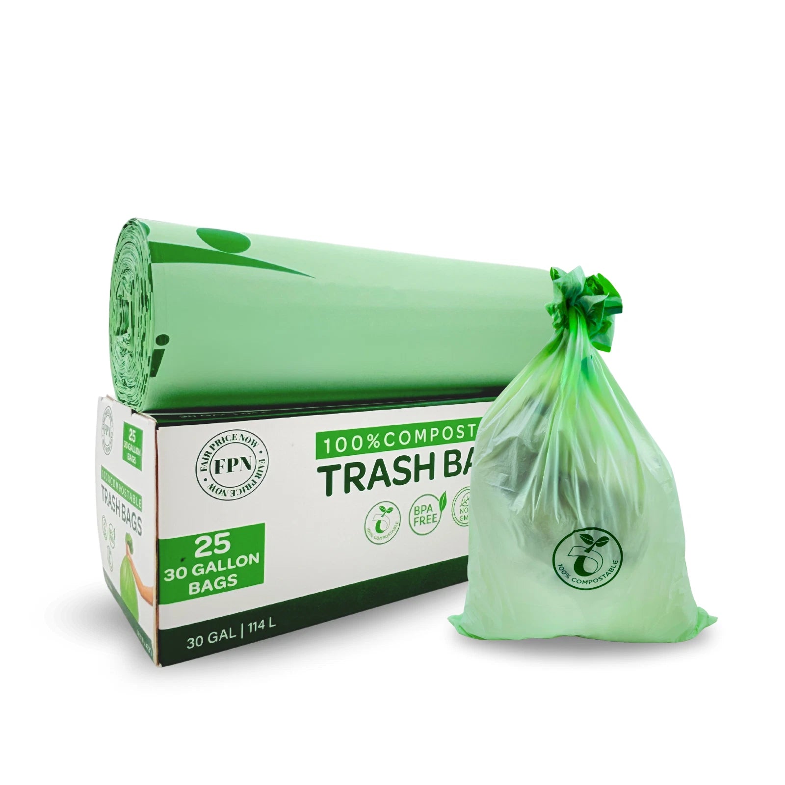 Compostable Trash Bags 30 Gallon 100% Biodegredable Garbage Bag - 25 CT