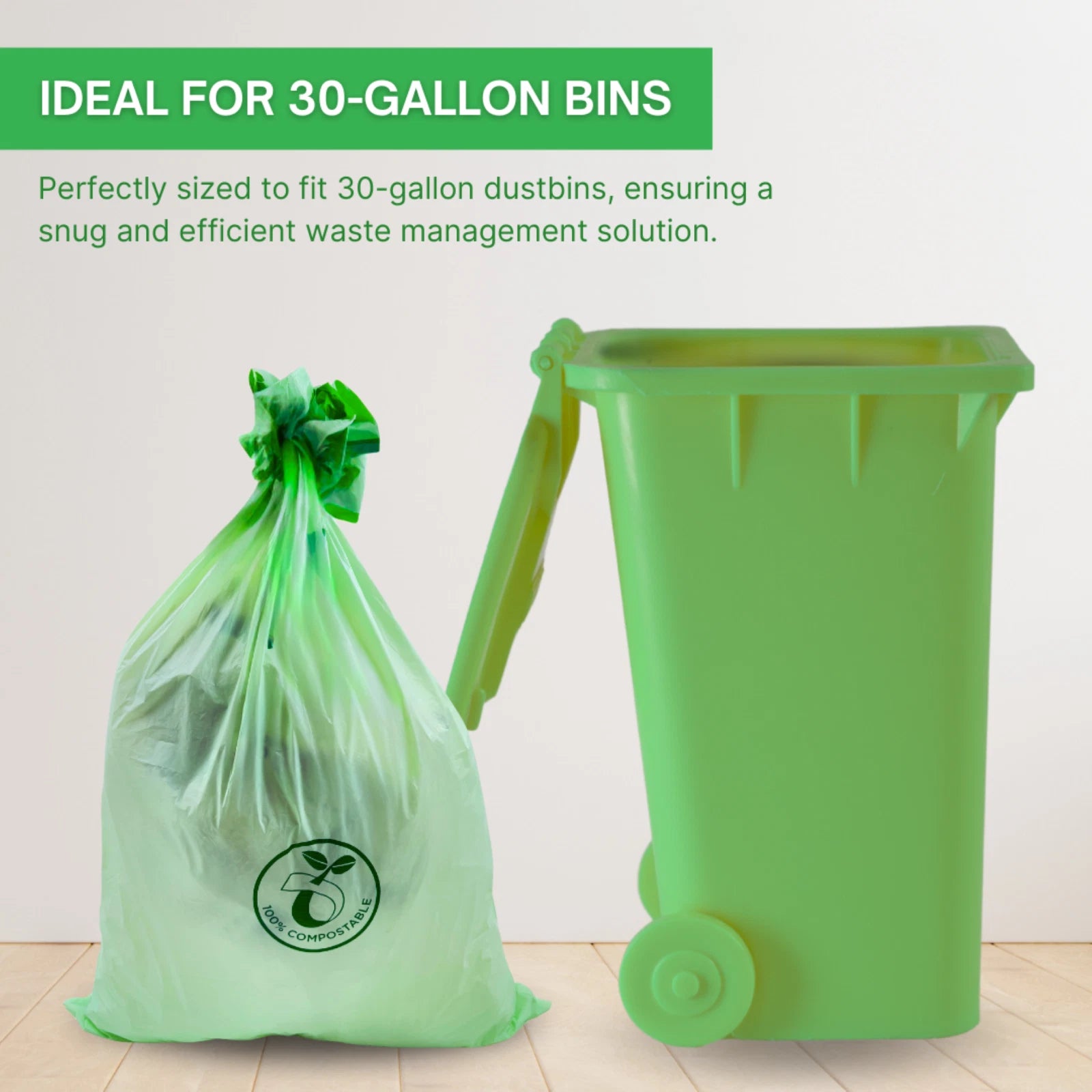 Compostable Trash Bags 30 Gallon 100% Biodegredable Garbage Bag - 25 CT
