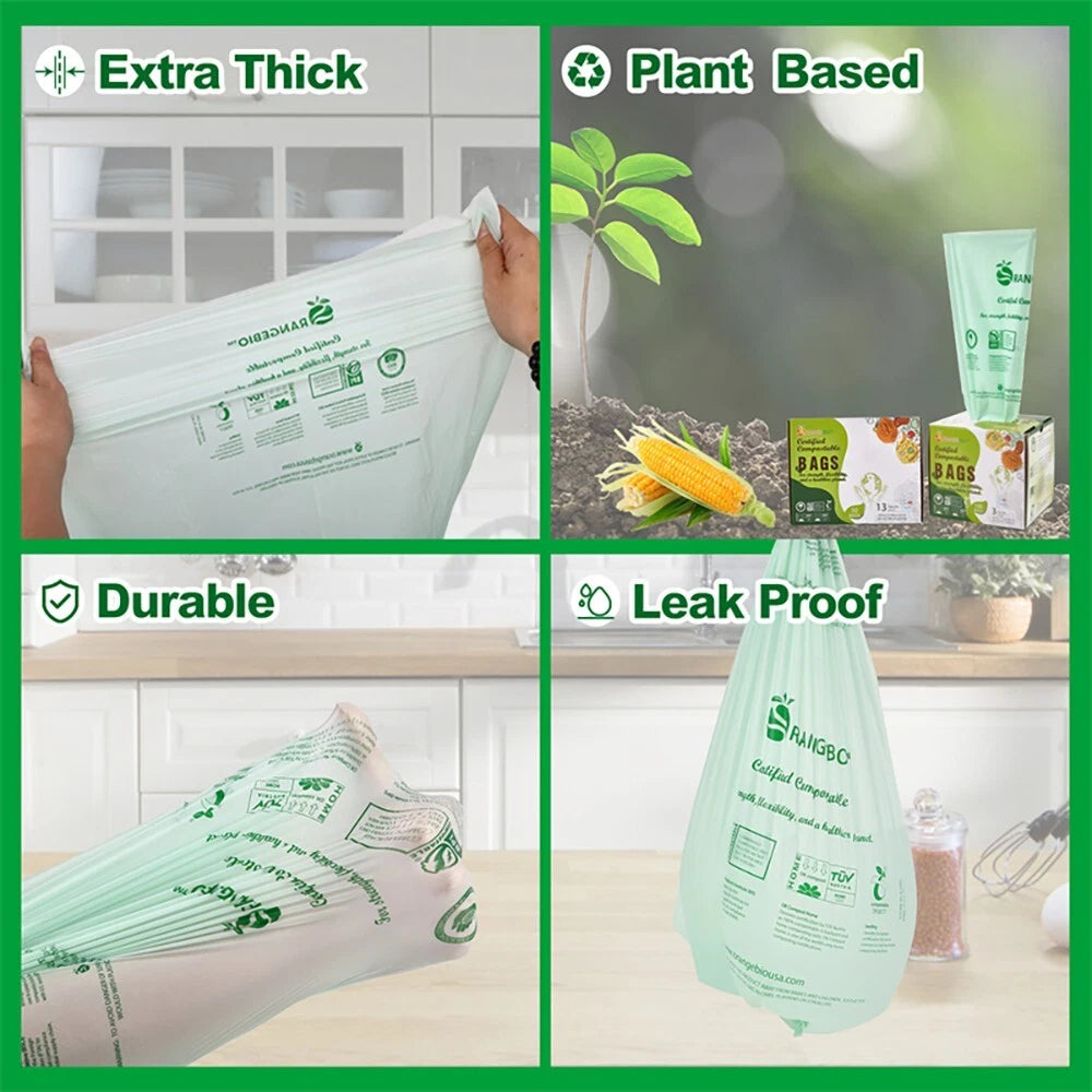 OrangeBio 100% Compostable Trash Bags, 3 Gallon, 100 Count, Extra Thick 0.71 Mil