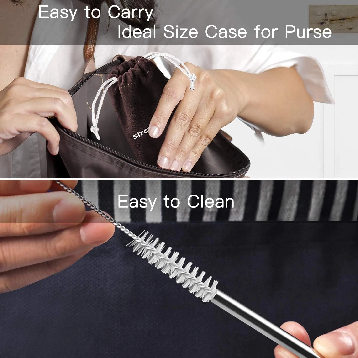 Set of 16 Reusable Stainless Steel Straws with Travel Case Cleaning Brush