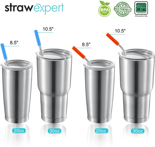 Set of 16 Reusable Stainless Steel Straws with Travel Case Cleaning Brush