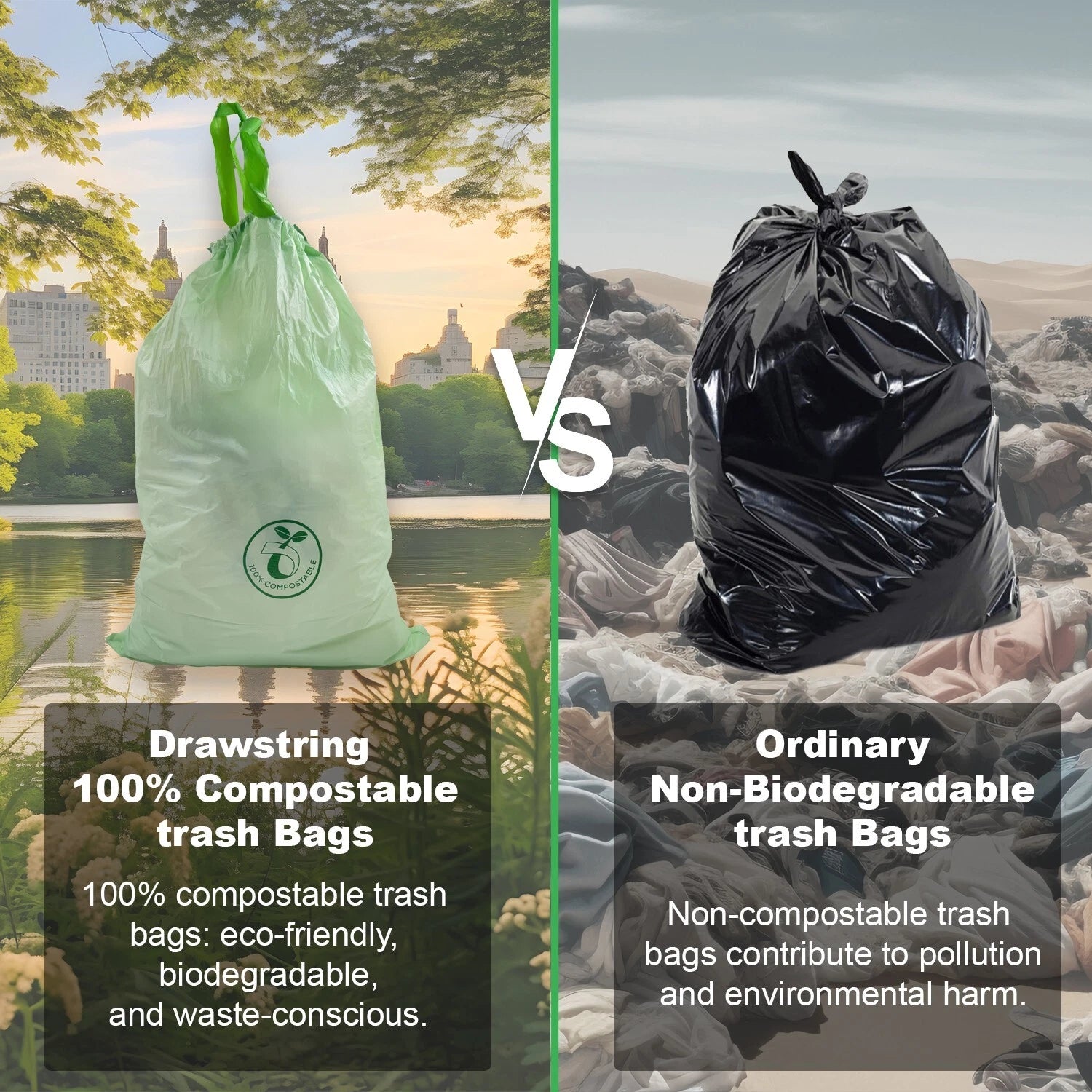 Compostable Trash Bags 30 Gallon 100% Biodegredable Garbage Bag - 25 CT