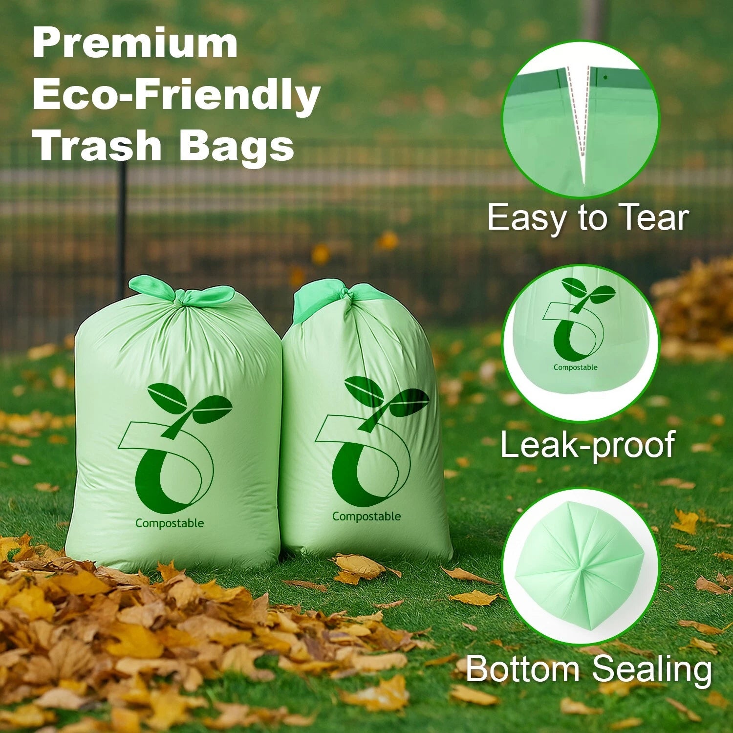 Compostable Trash Bags 30 Gallon 100% Biodegredable Garbage Bag - 25 CT